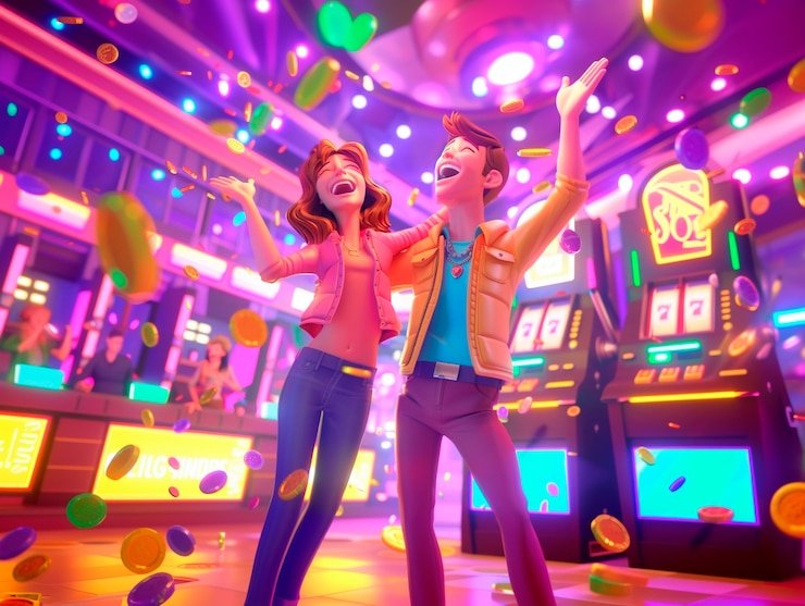 Layar permainan Phoenix Rises dengan simbol pheonix, multiplikator, dan grid pembayaran